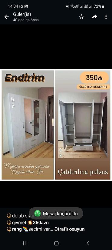 Мебель: 🔱dolab sifarisle yigilir 🔱qiymet *💥350azn* *🔱reng* 🌈secimi var 🔱ölcu — 1