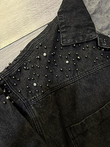 topdan geyim: Qara denim cins gödəkçə – dekorativ muncuq və daşlarla - Material — 2