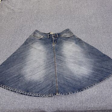 джинсы 29: Юбка, Модель юбки: Полусолнце, Миди, Джинс, Низкая талия