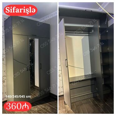 долаб: Yeni, 3 qapılı Düz dolab, Qarderob, paltar dolabı