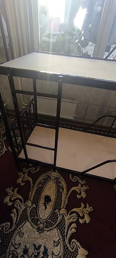 bunk bed: Металлическая двухъярусная кровать, цвет бордовый, кровать — 4