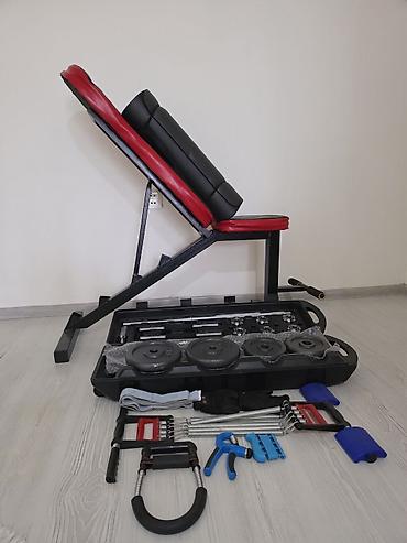Спорт и отдых: Ev üçün fitnes dəsti – tənzimlənən skamyə və ştanq/dambul aksesuarları — 3