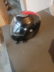 купить шлем для мотоцикла бу: NEVA tam üzlü moto dəbilqə - Rəng: qara, üst hissədə qırmızı vurğular