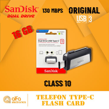 memory kart: Orijinal Sandisk "Dual Drive Type-C" Usb3.1 130 Mbps Sürəti ilə