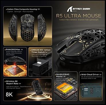 компьбтер: ATTACK SHARK R5 Ultra — флагманская сверхлёгкая игровая мышь для — 9