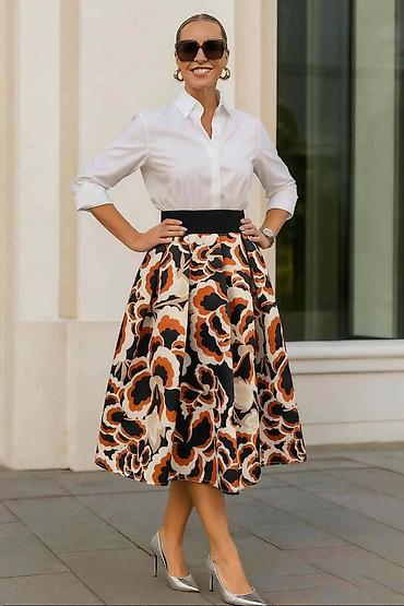 Suknje: Ženska midi suknja A-kroja sa visokim strukom - Silueta: raskošno — 4