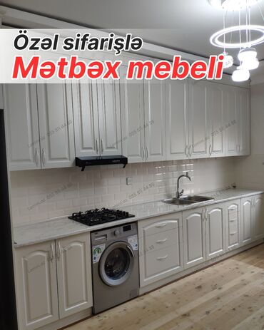 мебель для кухни: Özəl sifarişlə mətbəx mebeli - Klassik üslubda ağ rəngli fasadlar