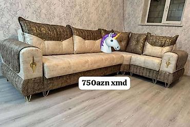 divan modelleri ve qiymetleri: Künc divan - İki rəngli dizayn: krem və qəhvəyi tonlarda, dekorativ — 1