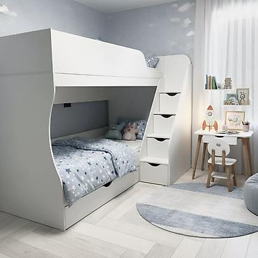 bunk bed: Двухъярусная детская кровать, Новый, ЛДСП, цвет - Белый — 1