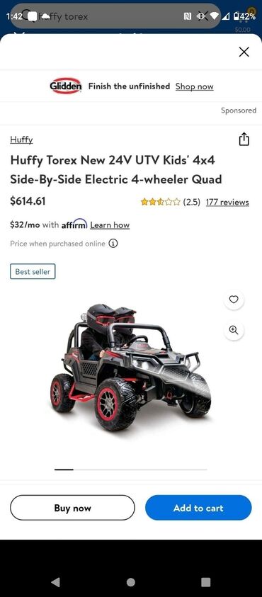 Huffy Torex New 24v Utv Kids 4x4 Side By Side Electric 4-wheeler Quad