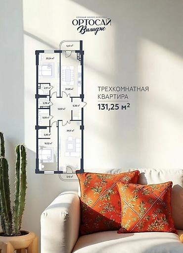 квартиры ортосай: 3 комнаты, 131 м², Орто-Сай с. Элитка, 3 этаж, ПСО (под самоотделку) — 2