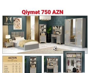 Uşaq və gənc otağı üçün dəstlər: Oğlan və qız üçün, Yeni, Təknəfərlik çarpayı, Dolab, Tumba — 4