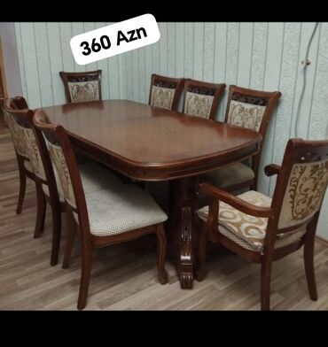 oturacaq dəstləri: Qonaq otağı üçün, İşlənmiş, Açılan, Dördbucaq masa, 8 stul