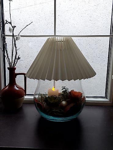 stol üstü lampa: Dekorativ süfrə/masa lampası – şüşə vazada kompozisiya - Üst hissə — 3