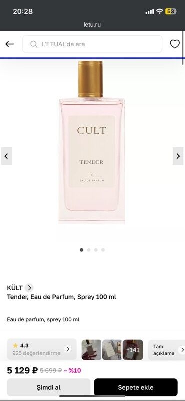 Məhsul: CULT – Tender, Eau de Parfum, Sprey 100 ml Parfum hediye