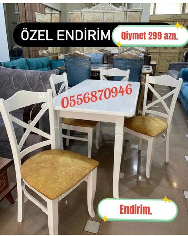 рабочий стол: Mətbəx üçün, Yeni, Açılmayan, Dördbucaq masa, 4 stul