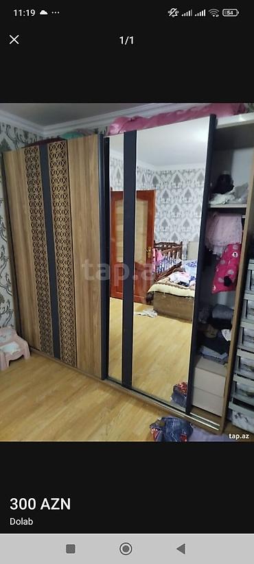 skaf kupe: Dolab – sürgülü qapılı, güzgülü model - Material: ağac teksturalı — 1