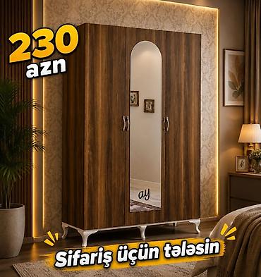 paltar dolablar: Yeni, 3 qapılı, Güzgülü, Qəhvəyi, Taxta, Açılan, Düz dolab — 1