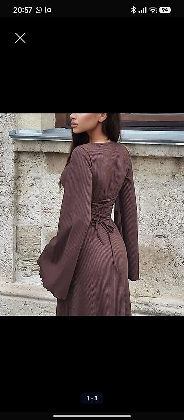 tikilme paltar modelleri instagram: Qahvəyi rəngli maxi don - Model: Uzun, bədənə oturan siluet - Parça — 3