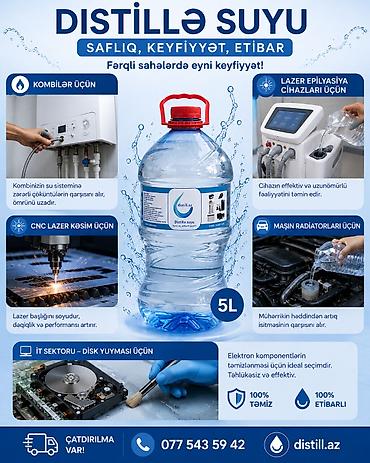 su daciki: Distillə suyu – 5L Sahələr üzrə eyni keyfiyyət: - Kombilər üçün: Su — 1