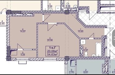 дом сх фрунзе сокулук: 1 комната, 55 м², Элитка, 5 этаж, ПСО (под самоотделку)