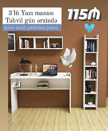 3’lü yazı masası dəsti - Dəstə daxildir: 1 yazı masası, 1 divar rəfi