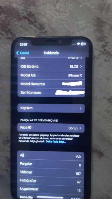 telefonlar işlənmiş: IPhone X, 64 GB, Ağ, Face ID