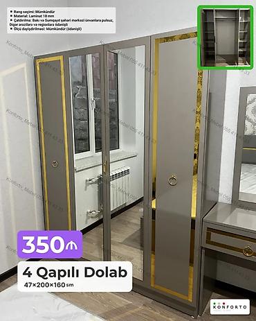 4 qapılı geyim dolabı Ölçü: 47×200×160 sm Material: 18 mm laminat