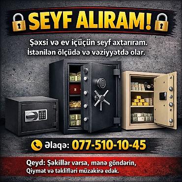 Şəxsi və ev istifadəsi üçün seyflər alınır. İstənilən ölçüdə və