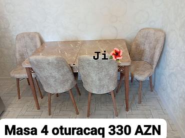 pol ucun taxta: Mətbəx/diner dəsti – 1 masa + 4 oturacaq - Masa: mərmər naxışlı üst — 1