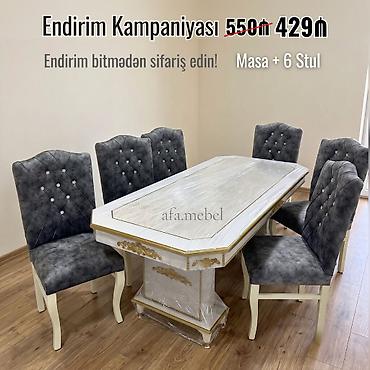 Masalar və oturacaqlar: Masa + 6 Stul desti Endirimde 550 azn yox cəmi 429azn Masa ölçü 93×2 — 3
