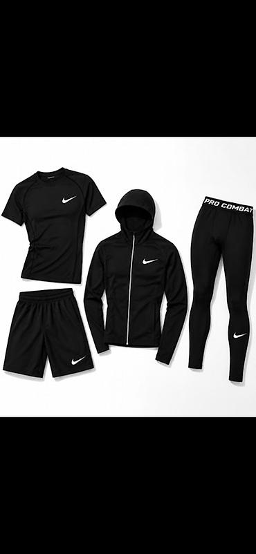 фитнес одежды: Мужской комплект спортивной экипировки, черный, логотип Nike. В набор — 2