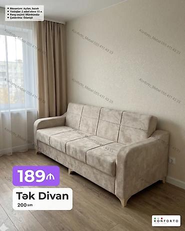 Divanlar: Məhsul: Tək Divan – 200 sm Xüsusiyyətlər: - Mexanizm: açılan, bazalı — 1