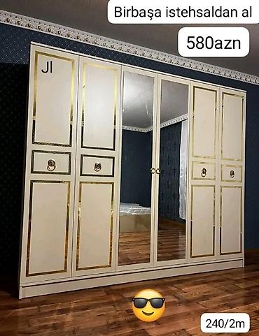 Yeni, 6 qapı, Güzgülü, Bej, Açılan, Düz dolab
