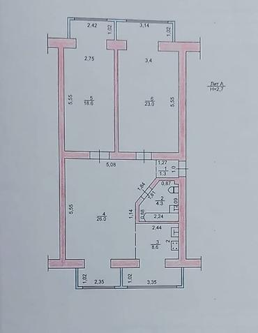 акунбаева квартира: 3 комнаты, 81 м², ул. Московская / Турусбекова Индивидуалка, 3 этаж, Косметический ремонт — 2
