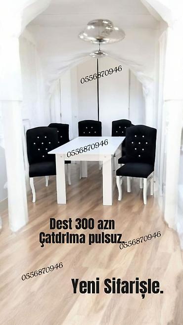 Masa və oturacaq dəstləri: Qonaq otağı üçün, Yeni, Açılmayan, Dördbucaq masa, 6 stul — 4