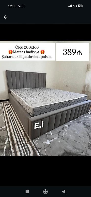 Məhsul: Yumşaq başlıqlı iki nəfərlik çarpayı - Ölçü: 200 x 160 sm -