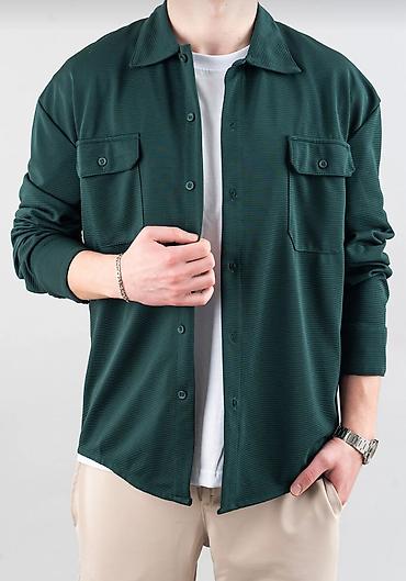 Kişi geyimləri: Kişi üçün tünd yaşıl rəngdə uzunqol overshirt/köynək.1 dəfə — 4