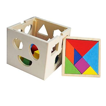 black squad patike: Drvena edukativna kocka – sorter oblika i tangram 2-u-1 - Materijal — 2