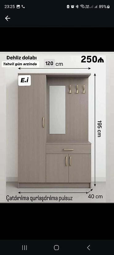 kreditle stol stul: Dehliz dolabı – 250₼ Ölçülər: - En: 120 sm - Hündürlük: 195 sm - — 1