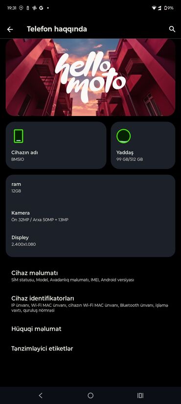 telefonun: Motorola Edge 50 Fusion, 512 GB, rəng - Boz, Barmaq izi