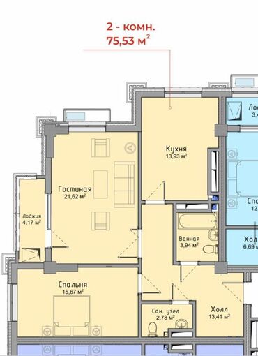 недостроенные дома в бишкеке: 2 комнаты, 76 м², Элитка, 5 этаж, ПСО (под самоотделку)