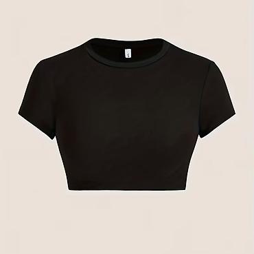 kesilmiş qol şekli: Qısaqol qara crop-top - Rəng: qara - Dizayn: klassik dairəvi yaxalı — 1