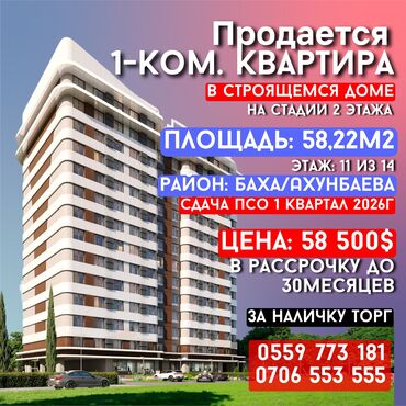 Продажа квартир: 1 комната, 58 м², Элитка, 11 этаж, ПСО (под самоотделку)