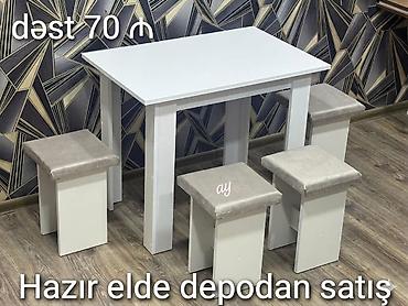 stol stul metbex: Mətbəx üçün masa və oturacaq dəsti - Dəst: 1 ədəd ağ masa + 4 ədəd — 1