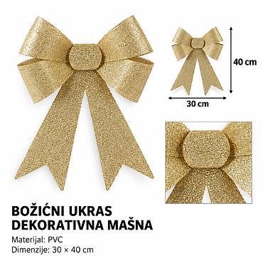 KMT Božićna mašna sa svetlucavim posipom, zlatna 289713 Dekorativni