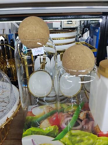 Ашкана буюмдары: Стеклянные колпаки с пробковыми крышками, набор из 2 штук. - Материал — 1
