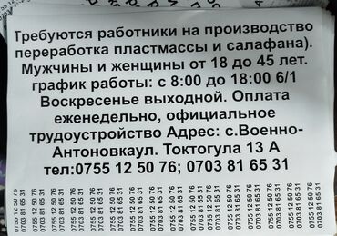 Разнорабочие: Требуется Разнорабочий на производство, Оплата Еженедельно, Без опыта