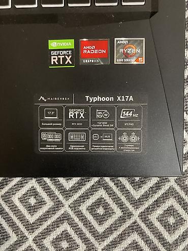 Ноутбуктар жана аксессуарлар: Typhoon X17A . ЦП RYZEN 5 6600U . GPU RTX 3050 4gb . ОЗУ 16 гб DDR5 — 2