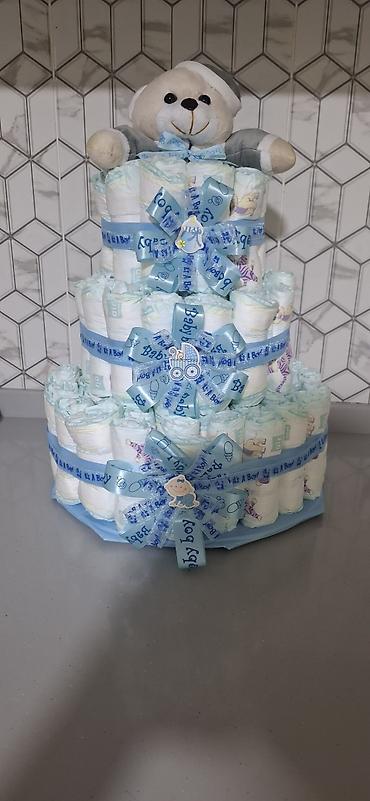 it səkilləri: Mavi temalı “It’s a Boy” uşaq bezi tortu - 3 mərtəbəli dekorativ tort — 2